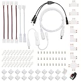 Lahuko---LED Strip Light Connector,SMD3528 2835 No-Waterproof 8mm Wide Single Color 2 Pin Led Rope Light with Mount Bracket Kits for Extension Cable Flexible LED Tape