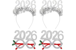 UKCOCO New Years Eve Decorations 2026: 4 Pcs New Year Headbands Glasses Photo Prop for Party,2pcs Glasses + 2pcs Headbands