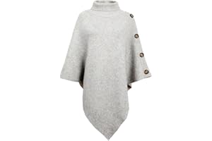 JFAN Poncho Femme Pull en Tricot à col Montant Quatre Boutons Élégant Ponchos et Capes
