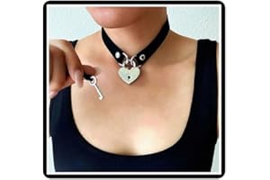 Faruodis Vorhängeschloss Leder Choker Halskette Punk Liebe Herz Kragen Halskette Hip-Hop Lolita Lock Schlüsselanhänger Schmuck für Frauen Damen