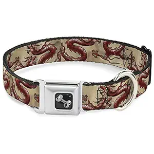 Buckle-Down Dragons Tan Dog Collar Bone, Large/15-26