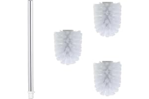 WAVEWO Juego de escobillas de Inodoro, 1 Mango Brillante de Acero Inoxidable 304 (27 cm), 3 Cabezales Intercambiables de 7 cm de diámetro, ecológicos, para baño Moderno (Blanco, Diámetro 7CM)