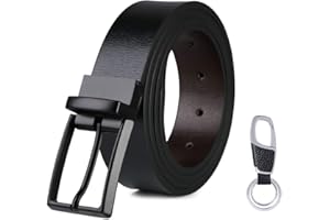 flintronic Cinturón Cuero Hombre, 3.5 * 130cm Cinturón con Reversible Correa de Hebilla de Pin Para Jeans, Trajes, Ropa Informal y Formal, Negro y Marrón(con Llavero y Caja de Regalo)