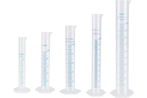 KOMUNJ 5pcs Plastic Graduated Cylinder Beaker 10ml 25ml 50ml 100ml 250ml Measuring Cylinder Transparent Lab Test Tube Liquid Measuring Tools