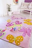 Andiamo 1100398 Kinderteppich Konturenschnitt Schmetterlingsmuster handgetuftet, 120 x 170 cm, rosa - 5