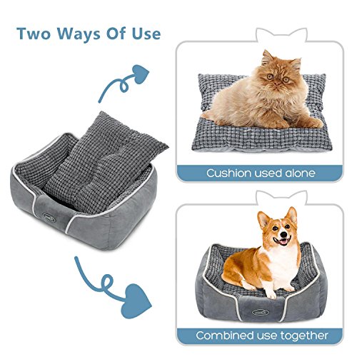 Pecute-Deluxe-Pet-Bed-for-Cats-and-Small-Medium-Dogs-Rectangle-Cuddler-with-Soft-Detachable-Cushion-Grey
