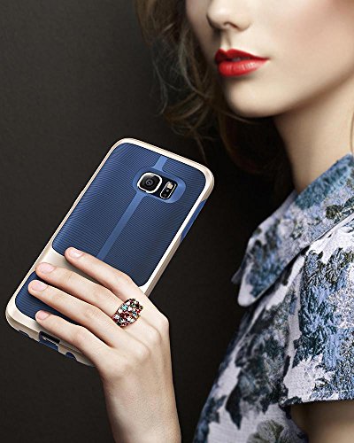Samsung Galaxy S7 Edge Funda  Vena  vAllure  Bumper Frame  CornerGuard ShockProof   Strong Grip  Hibrido Ultra Delgada La textura de la onda para Samsung Galaxy S7 Edge  Oro   Azul Marino 