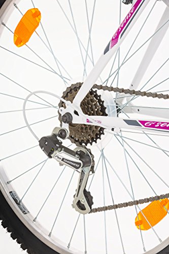 26 Zoll 6ST SENSE EU-PRODUKT Damenfahrrad Mädchenfahrrad Mountainbike Rad Bike Cycling Kinderfahrrad Jugend Fahrrad Jungen MTB SHIMANO, Rahmen 46 cm, 18-GANG BLAU WEISS Schaltung mit Beleuchtung nach STVO - 9