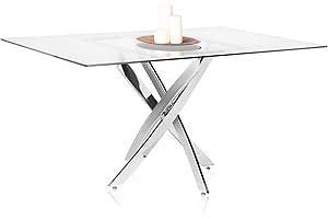 ADEC GROUP Thunder, Mesa de Comedor Fija, Mesa de Salon o Cocina, Acabado en Cristal Templado y Metal Cromado, Medidas: 150 cm (Largo) x 90 cm (Ancho) x 75 cm (Alto)
