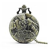World of Warcraft geschnitzt antik bronze Effekt Retro/Vintage Case Herren Quarz-Taschenuhr Halskette – auf 81,3 cm Zoll/80 cm Kette