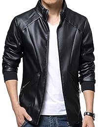Gran Tamaño Chaqueta Cazadora Imitación De Pu Piel Manga Larga Chaquetas De Moto Para Hombre Negro 3XL