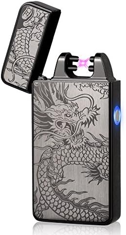 LAZU-lighter Double Arc Electronic Lighter USB Rechargeable Flameless Windproof No Gas Candle Cigar Lighter Dragon Lighter with Elegant Box (Purple Rainbow)