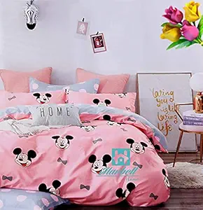 Harbell Home Anjali Overseas 200 GSM 400 TC Glace Cotton Reversible Cartoon Printed Double Bed Comforter with Matching Bedsheet and 2 Pillow Covers (90x100, Multicolor, King) -Set of 4 Pieces