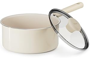 Redchef Ceramic Nonstick Saucepan with Lid,20cm Small Cooking Pot, Non Toxic Sauce Pans for Kitchen, Cool Handle PFAS Free Compatible with All Cooktops, White