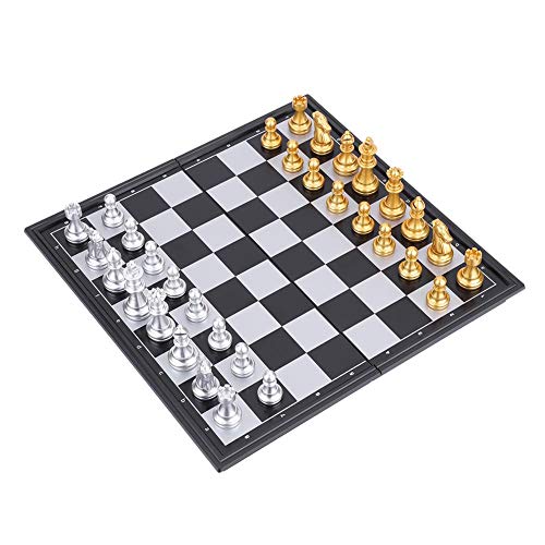 Preisvergleich Produktbild Schachspiel, Internationales Tragbares Klappschachbrett Set mit Schönen Gold Silber Schachfiguren