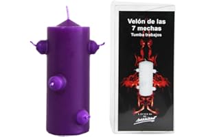 VELAS MARIANO Velón Morado 7 Mechas para Rituales de Limpieza Espiritual y Transmutación • 16 cm Alto x 5,5 cm Ancho • Vela Esotérica para Evolución Interior, Protección Psíquica y Cortes Kármicos