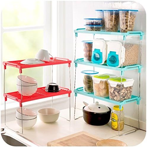 Garage Storage Rack,Moxcow Superposition Snap Type Multilayer Shelf Reinforcement Thickened, Foldable kitchen Bathroom Sundry Storage Rack Shelf Shelving, Random Color, 1 Layer (S: 23x15x16cm)