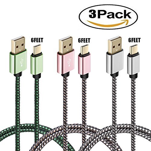 JOMOQ Type-C Kabel, 3-Pack 3.3FT / 6.6FT / 10FT Premium Nylon geflochten, Sync und Charge für Apple Neues Macbook, ChromeBook Pixel, Samsung Galaxy S8 / S8 Plus, Nokia N1, Asus Zen AiO und mehr (2m.Gre + Silv + Rose Gold)