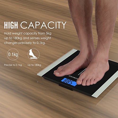 MoKo Digital Personenwaage – Körperfettwaage Digitalwaage Fettwaagen Haushaltsübliche Federwaage mit Körperfettanalyse 5kg-180kg, mit Automatischen Ausschalten und Anschalten für Herrn, Damen uns Kinder, Schwarz - 4