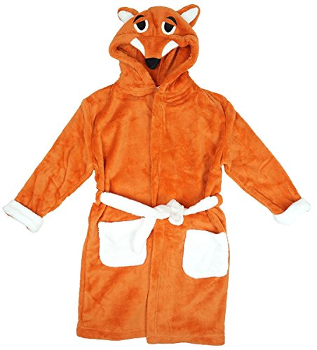 Boys Novelty Fox Face Hooded Dressing Gown Fleece Bathrobe Sizes from 2 to 11 Years