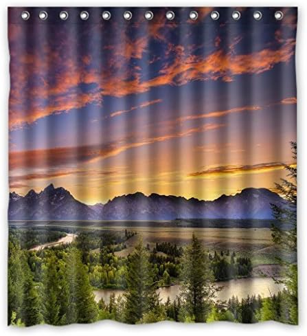 Hello Sunset Glow Mountains Country Side Fabric 100% waterproof polyester Shower Curtain Rings Included 66 x 72 Inches