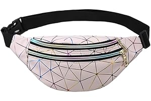 MEFOUND Geometric Bum Bag Waist Bag Holographic Fanny Pack Reflective Color Shiny Belt Bag Unusual for Ladies Travel Party Sports Running Hiking