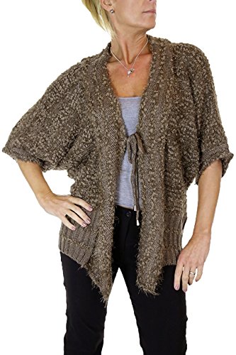 ICE (7455-3) Chunky Soft Hair Knit Tie Front Cardigan Brown (SM)