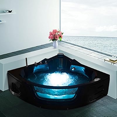 Ouest-Balnéo Baignoire balneo ouest-balnéo baignoire angle 140cm x 140cm x 62cm (1 LEDs 7 couleurs, 14 jets massants, noire, prête à l'emploi) spa jacuzzi petite baignoire à bulle certification TUV allemande.