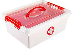 ACAN Tradineur - Caja botiquín de plástico con asa y bandeja extraíble, cierres click, almacenamiento primeros auxilios, fabricado en España, 9 litros - 37,4 x 28,8 x 13,5 cm