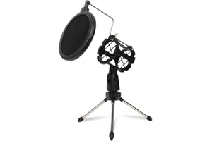 Depusheng Trípode de escritorio con soporte de condensador de estudio ajustable para soporte de micrófono con cubierta de filtro de parabrisas