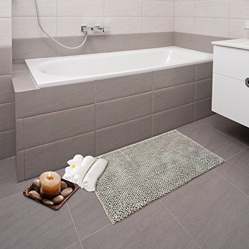 Chenille Badematte Manta | moderner Microfaser Badvorleger in Trendfarben | ÖKO TEX Standard 100 | extra hoch | Komfortgröße 50×80 cm für Badezimmer | Beige – Weiß - 5