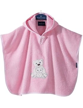 Morgenstern, hochwertiger Frottee - Bade - Poncho aus 100 % Baumwolle, Farbe rosa, Motiv Eisbär, Größe one size...