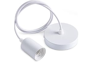 Sevenpers E27 Pendant Light Fitting, Metal Ceiling Light Fitting with Lamp Holder, Ceiling Pendant Light Set with 1M Braided Flexible Cable, White 1 Pack（Does not Match lampshade）