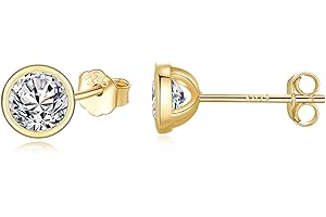 SNORSO Boucles d'oreilles Femme en Argent 925 Avec Zircone Cubique, Clous d'oreilles Rondes Cristaux de Swarovski Elements pour Femme Fille, Couleur Argent/Or jaune/Or Rose, Diamètre 3/4/5/6mm