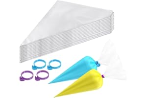 BROMMAT 100 Mangas pasteleras Desechables, Mangas pasteleras para Pasteles, Mangas pasteleras, Bolsas para glaseado Desechables para Suministros de Kit de decoración de Pasteles, 4 Anillo de fijación