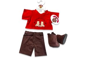 Teddy Bear Clothes Top Trousers & Boots fits Most Build a Bear by Build Your Bears Wardrobe (Red)