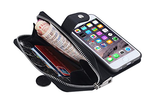 LOOKAY 2 in 1 Kunstleder Schutzhülle für iphone 6S iphone 6 Multifunktions-Tasche Wallet Kartenfächer Rückschale iphone 6s/6 Hülle Etui Case Cover in schwarz - 5