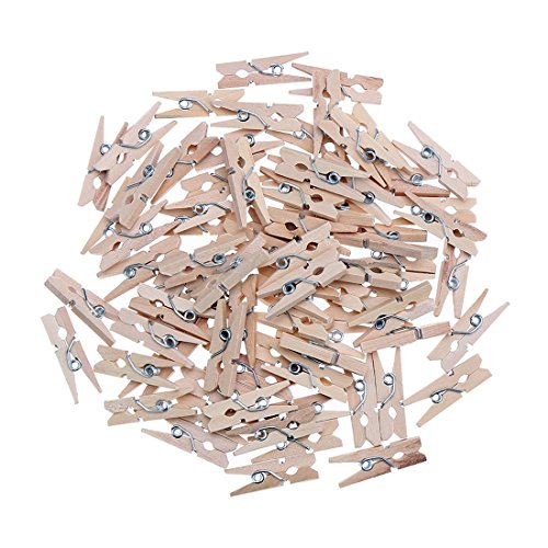 100x Clavijas Pinzas Contactos de Madera Naturales Ropa Foto Papel DIY Mini Clips 25 * 3mm