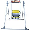 BABYBLESSING Garden Swing | Single Seater | Swing for School,Terrace, Garden | Adjustable Ropes and Ground Pegs | with Safety Locks | Durable | Alloy Steel | Sky Blue & Pink (Yellow)
