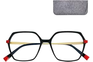 Mini Brille - Occhiali Luce Blu – Oversize Esagonali – Montatura Spessa in Plastica con Custodia – Ideali per Computer Donna Graduati XL