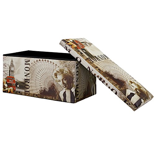 [en.casa] Taburete de Almacenamiento Multifunción (76×38cm) Puff - Otomana - reposapiés (MARILYN MONROE) - cuero sintético PU (estampado)