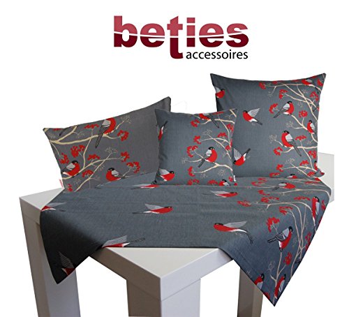 beties Beeren Vögel Kissenhülle ca. 50×50 cm in interessanter Größenauswahl hochwertig & angenehm 100% Baumwolle Farbe (stone) - 2
