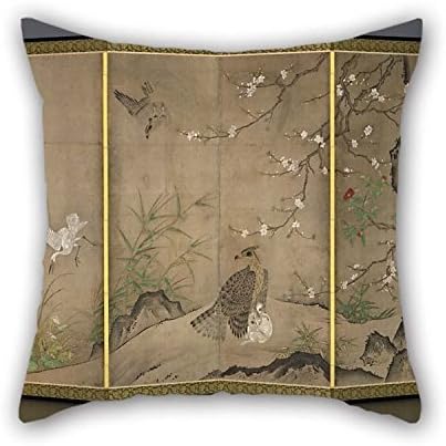 16 X 16 Inches/40 By 40 Cm Oil Painting Hagetsu Tosatsu - Birds And Flowers In A Landscape Throw Pillow Covers 2 Sides Is Fit For Boys Couples Relatives Kitchen Outdoor Adults