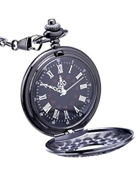 Mudder Steampunk Klassische Römische Ziffern Schwarz Taschenuhr mit Kette