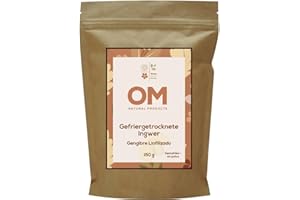 ‎OM NATURAL PRODUCTS Vakuumgetrocknetes Ingwerpulver (200g) aus Peru | (Gefriertrocknungsqualität) | fein gemahlen, sehr intensiver Geschmack und Farbe | Perfekt für Ingwertee, zum Kochen oder Cocktails (150 G)