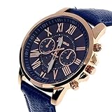 5Five 11 Farben 2015 neue Fashion Damen Uhren in r?mische Ziffern Faux Leder Analog Quarz Frauen M?nner l?ssig Relogio Stunden Armbanduhr (Dunkelblau)