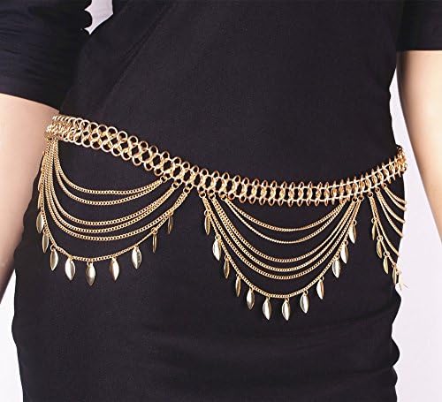 FinDox(TM) Gypsy Antique Gold Silver Metal Dangle Hippie Flower Turkish Bohemia Shiny Belt Dance Waist Chain Coin Belly Collier Bijoux