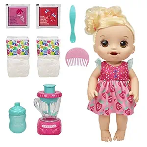 BABY ALIVE Magical Mixer Baby Doll Strawberry Shake with Blender Accessories, Drinks, Wets, Eats, Blonde Hair Toy for Kids Ages 3 and Up