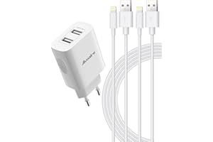Avoalre 12W Cargador iPhone con 2 Puertos USB + 2 Pack Cable Lightning 2M Certificado MFi Carga Rápida 2.4A Cargador de Pared Compatible para iPhone SE 2020 11Pro 12 13 XS X XR 8 7 6 iPad, Blanco