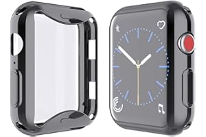 YoLin [2-Pack] All-around TPU Screen Protector Compatible with Apple Watch Series 3 38mm, Soft Protective Case For iwatch 38mm (1 Black + 1 Transparent)